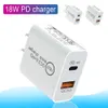 Universal snabba snabba laddare Dual Ports EU US 25W 20W 12W PD USB C Wall Charger Power Adapters för iPhone 14 15 iPad Samsung HTC B1