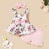 Baby Girl Roupas Conjunto de Verão Crianças Crianças Floral Sem Mangas Bow Breve Shorts Headband 3 Pcs Baby Roupas Set Meninas Roupas 334 Y2