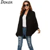 Batwing Rękaw Długi Sweter Kobiety Sweter Jesień Zima Otwarty Stitch Płaszcz Dzianiny Streetwear Plus Rozmiar 210603