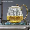 Borrey glas tekanna kopp uppsättning värmebeständigt med infusion filter guldhandtag oolong blomma puer vattenkokare 210813