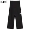 [EAM] High Waist Black Hollow Out Long Casual Trousers New Loose Fit Pants Women Fashion Tide Spring Summer 2021 1DE0495 Q0801