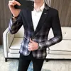 Luxury Wedding Business Clothing Male Blazers Masculino Spring British Style Plaid Blazer For Men Suit Jacket Casual Dress Coat