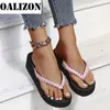 Kvinnor med wedge heels flip flops sandaler sommar mjuka loafers tofflor glider skor