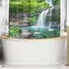 Zasłona prysznicowa Wodospad Lotus Zielona scena 3D malarstwo nadruk krajobraz zasłony prysznicowe łazienka kąpielowe zasłony wodoodporne 200923