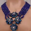 Brincos Colar Dudo Conjunto de Flores Jóias Africanas de Mertes Africanos Para Mulheres Azul Real / Ouro Jóias de jóias de noiva 2021