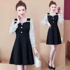 Vestidos casuais mulheres vestido coreano moda uma peça outono primavera 2022 escritório lady corea estilo manga longa manga de retalhos polka ponto zíper