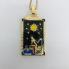 Factory Wood Tarot Card Gold Square Pendant Halsband Oljemålning Zodiac Horoskop Arcana Friendship Necklac