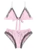 Bras stelt heren lingerie satijn pyjama set kanten trim mietje nachtkleding outfits slaapkleding verstelbare riemen veter bh met briefs2951