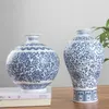 No Glazed Blue and White Porcelain Vases Interlocking Lotus Design Flower Ceramic Vase Home Decoration Jingdezhen 211215