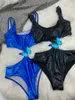 New Leather Swimsuit Bikini Set Women hardware Pad Swimwear Black Blue Fast shipping Bathing Suits Sexy pad tags