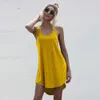 Vrouwen zomer casual losse pure kleur katoen tank mini jurk sexy off shoulder asymmetrische jurken plus size kleding vakantie x0521