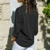 İlkbahar Yaz Rahat Bluz Kadın Üst ve Gömlek Uzun Kollu Düğme Cep Siyah Katı Turn-down Yaka 210719