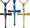 Accessoires de Sport en titane or argent croix batte de Baseball pendentif collier couleur noire en acier inoxydable pour femmes hommes