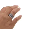 Anillos de racimo entero claro azul cúbico circonio pavimentado banda de compromiso 4 piezas pila apilable 925 plata esterlina eternidad cz finge349z