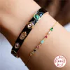 Romad 925 Sterling Sier Boho Rainbow Cyrkon Koraliki Łańcuch Bransoletki Turkusowy Purpurowy Zielony Pave Charm Bransoletka Biżuteria