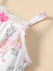 Baby 2pcs Floral Print Lace Trim Bow Front Cami Body SHE