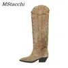 MStacchi femmes bottes hautes nu daim noir brodé genou femmes Sexy bout pointu Spike chaton talons chevalier 211104