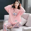 Sonbahar Kış Pamuk Karikatür Pijama Set Kadın Pijama Homewear Uzun Kollu Pijama Artı Boyutu Gevşek Gece Suit Kadın Pijama 211112