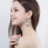 Marke Weißgold Farbe Wassertropfen Quaste Zirkonia Steine Lange Elegante Vintage Party Ohrringe für Frauen CZ027 210714