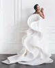 2022 Robes de mariée blanches à volants bon marché chérie balayage train jupes à plusieurs niveaux robes de mariée sirène en satin robe de mariée africaine grande taille CG001