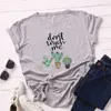 JCGO Summer Cotton Women T Shirt 5XL Plus Size Kaktus Nie dotykaj mnie Krótki rękaw Woman Tees Top Casual O-Neck Kobiet Tshirts 210720