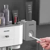 1Set Portaspazzolino ad adsorbimento magnetico Distributore automatico di dentifricio a risparmio Montaggio a parete Accessorio multifunzione per il bagno 210709