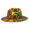 2021 Artificial Wool Vintage Graffiti Painted Fedora Winter Autumn Jazz Caps Print Tie Dye Pattern Colorful Wide Brim Fedora Hat2558119