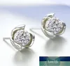 Delicados pendientes de tuerca de cristal de perla de piedra Natural negra de Plata de Ley 925 roja con forma de flor joyería de oreja al por mayor S-E143