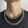 Novas jóias de moda encantos cubano colar 12mm diamante colorido arco-íris europeu e americano pulseira cheia de diamantes hip hop colar mulheres