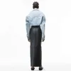 VGH casual casaco azul para fêmeas lapela manga comprida gota ombro solto minimalista aberta casacos femininos moda 211014