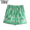 TRAF Women Chic Fashion Side Pockets Floral Print Shorts Vintage High Elastic Waist Drawstring Female Short Pants Mujer 210625