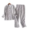 Vintage Leopard pajamas set 100% brushed cotton winter sleepwear fashion flannelette pyjamas for 210809