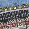 Nuova moda autunnale da donna cool nazione stile etnico ricamo bohemia modello nappa giacca di jeans in denim con toppe