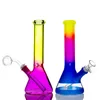 Venta al por mayor Rainbow 25 cm Vaso de vidrio Plataforma petrolera Bong Frosted Hookah Vidrio colorido Tabaco Agua Bong Con Downsteam