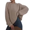 Pulls pour femmes femmes à manches longues gros pull tricoté col rond couleur unie pull ample hauts 449B