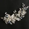 Slbridal Silver Color Crystal Rhinestone Bloem Bruiloft Clip Barrettes Bruids Hoofddeksel Accessoires Dames Haar Sieraden