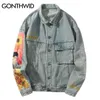 Gonthwid van gogh målning patchwork broderi denim jackor hip hop casual lösa jean jackor streetwear mode outwear coats 210819