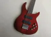 Guitare basse électrique 5 cordes rouge marron avec placage d'érable flammé, touche en palissandre, 24 frettes