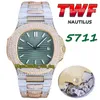 TWF 5711 PP324 A324 Automatic Mens Watch Watch Paved Diamond Version Blue Dial Полностью ICED Diamond Rose Gold Модель Bracelet Model 170 Angary Eternity Watches
