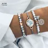 Tocona 4 pièces/ensemble Bracelet de perles colorées pour femmes breloques gland coeur réglable Bracelet Boho bijoux accessoires 6905