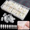 500 pcs unhas com caixa de pacote natural branco e transparente cobertura completa e meia unhas falsas cobertas