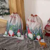 クリスマスアドベントカレンダーカウントダウンギフトバッグジュートキャンディDIYクリスマスカレンダードローストリングリネンバンドルポケット