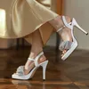 Designer Women Summer Sexy Luxury Sandals Shoes Genuine Leather Block High Heels Pumps Chunky Platform Party Wedding open toes Dress Shoe Formal Fashion YGN48-J885-1