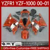 Kit de carrosserie OEM pour YAMAHA YZF-1000 YZF-R1 YZF 1000 CC R 1 2000 2001 2002 2003 Carrosserie 83No.118 YZF R1 1000CC Orange blanc 00-03 YZF1000 YZFR1 00 01 02 03 Carénage de moto