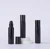 10ML bouchon en aluminium verre rouleau sur bouteille pour cosmétiques bouteilles à rouleaux portables rechargeable boule de pierre noire 300 pièces SN3045
