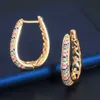 Designer Circle Round Dangle Multi Colored Cubic Zircon Crystal Dubai Gold Hoop Huggie Earrings for Women CZ589 210714