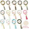 Animal Printing Silicone Bead Bracelet keychain Sunflower Wristlet Silicon Beads Womens Bracelet Keychains 14 colors