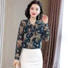 Kvinnor Spring Summer Style Chiffon Bluses Shirts Lady Casual Long Sleeve Bow Tie Collar Printed Blusas Tops DF3805 210308