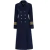 Women's Wool & Blends Autumn And Winter Navy Blue Double Breasted Lapel Woolen Coat MILITARY STYLE Slim