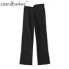 Schwarze Hose Asymmetrische Higs-Taille Split Saum Frauen Casual Gerade Hosen Büro Dame Anzug Weibliche Sommerboden 210604